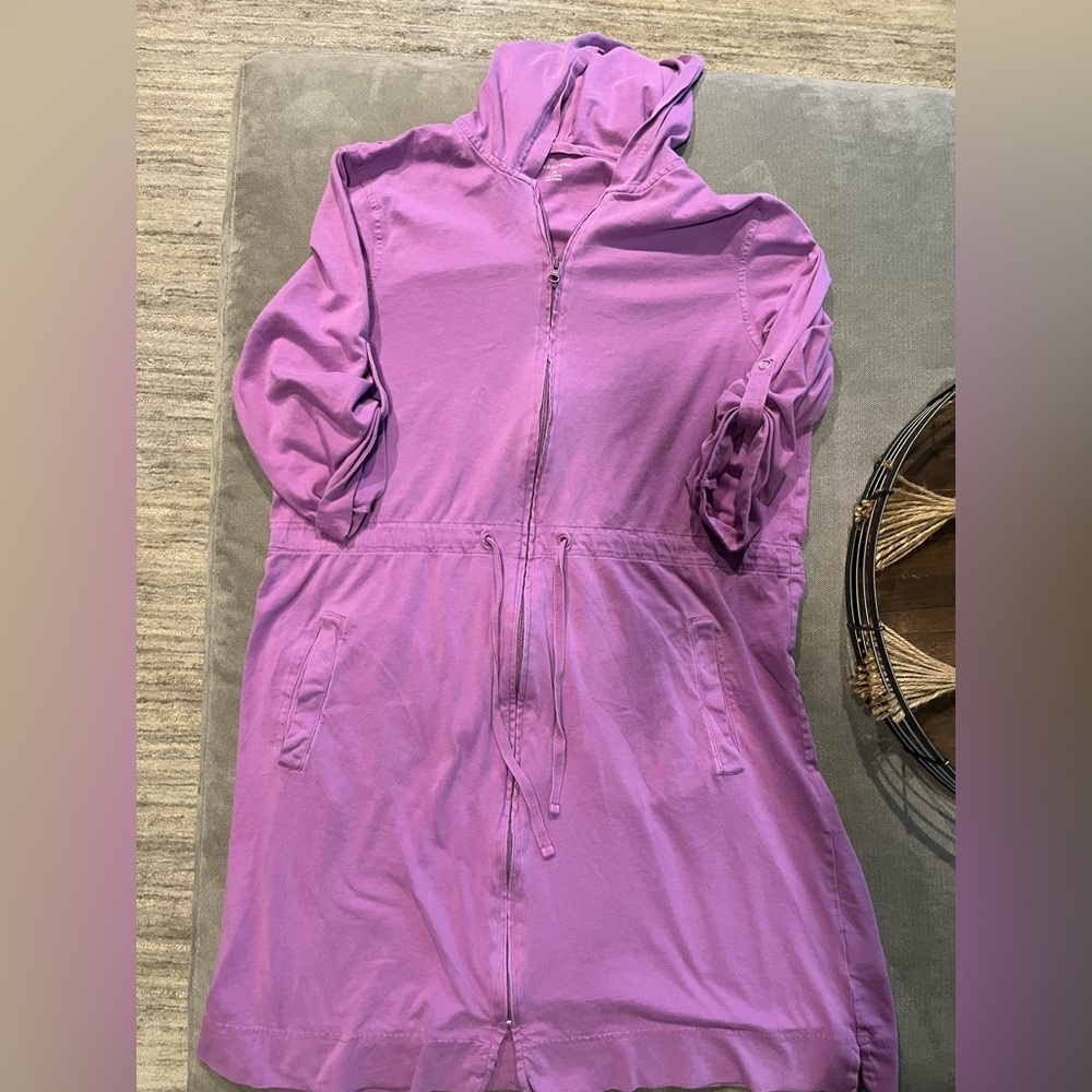 Lands’ End Purple Hooded Full Zip-Up Dress with drawstring waist Size:Medium